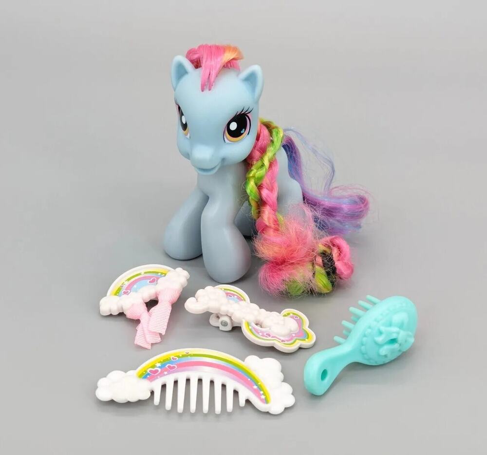My Little Pony 2008 MLP Brushable Hair Blue Rainbow Dash Brush & Accessories